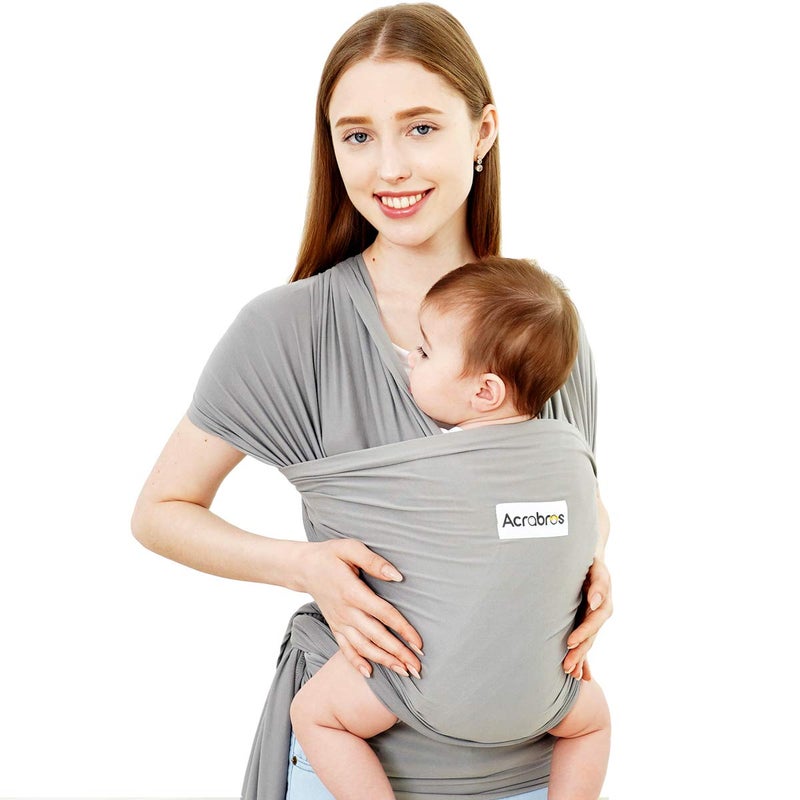 Acrabros Baby Wrap Carrier,Hands Free Baby Carrier Sling,Lightweight,Breathable,Softness,Perfect for Newborn Infants and Babies Shower Gift,Grey - Image 1